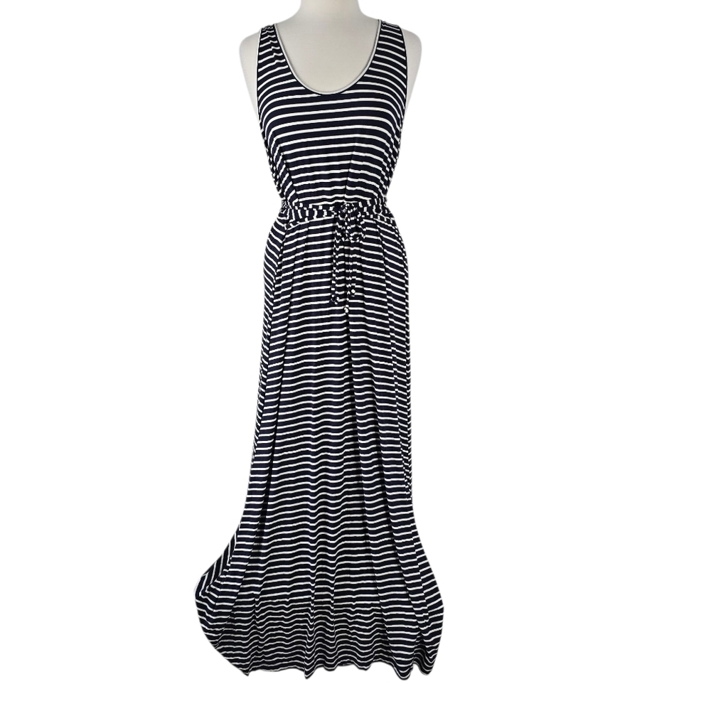 NWT J. Crew Nautical Navy/White Striped Jersey Knit Sleeveless Maxi Dress XL Tie